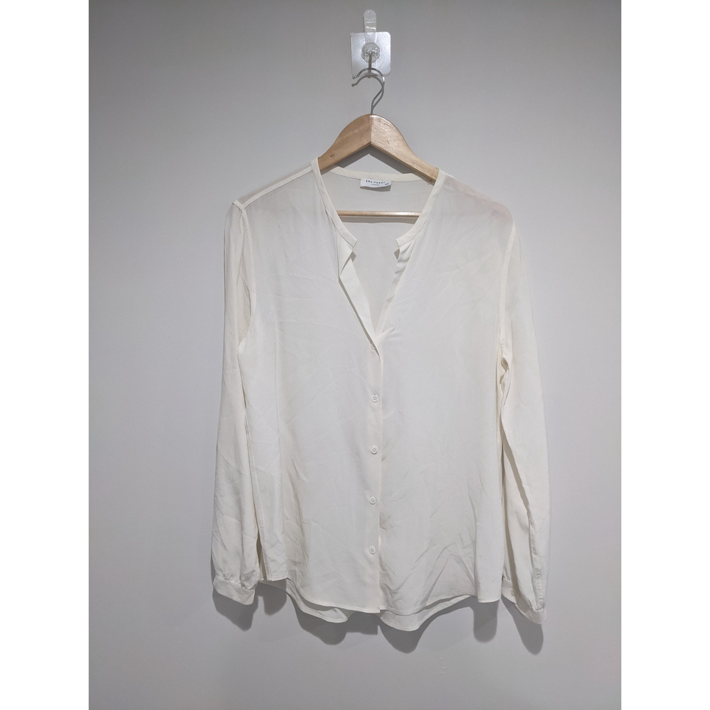 Equipment Femme Collarless Ivory Cream Silk Blouse Size Medium